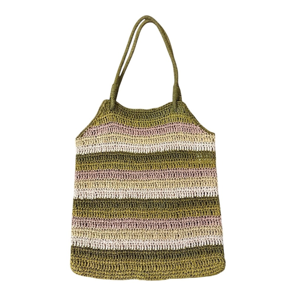 J.Crew Straw Tote Bag Women's OS Multi Color Striped Boho Crochet Paper Shoulder